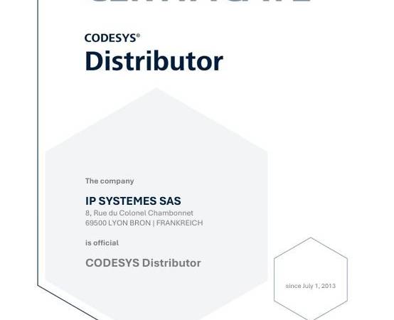IP Systèmes renouvelle son statut de distributeur officiel CODESYS® en France depuis juillet 2013