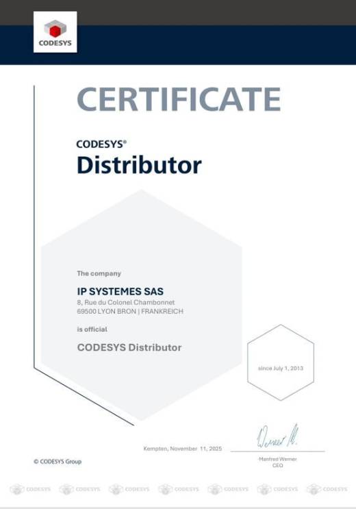 IP Systèmes renouvelle son statut de distributeur officiel CODESYS® en France depuis juillet 2013