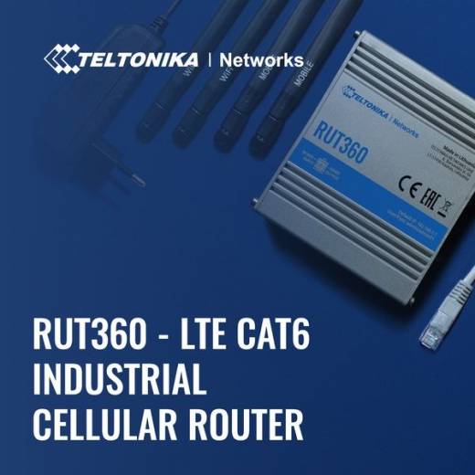 Routeur industriel RUT360 4G LTE Cat. 6 avec 2 ports Ethernet, 1 SIM, 2 E/S digitales de notre partenaire Teltonika