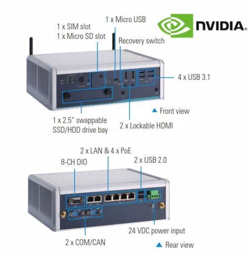 Face avant et arrière du PC Fanless avec intelligence artificielle AIE900-902-FL