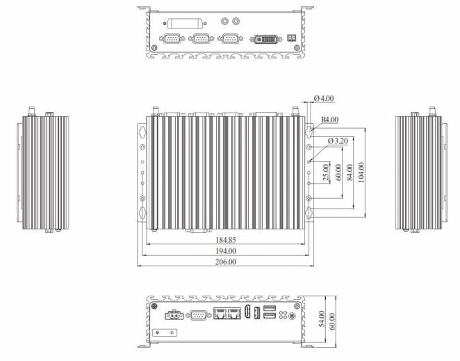 Dimensions du PC Fanless industriel NISE 105U