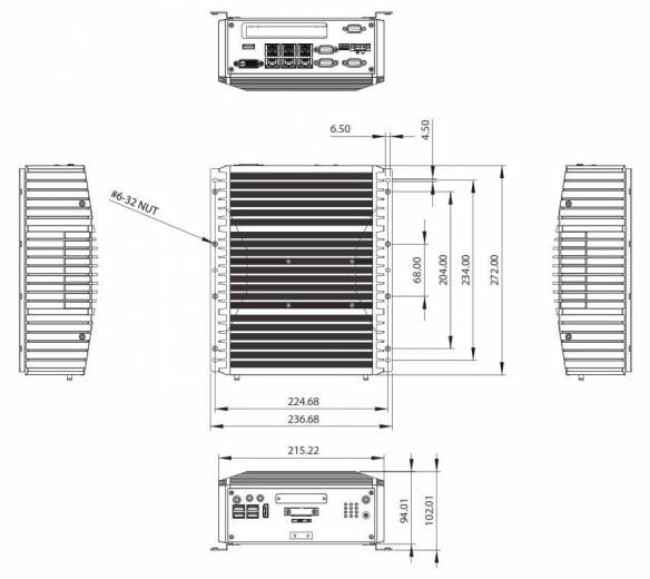 Dimensions du PC industriel sans ventilateur NISE 3900E de chez Nexcom