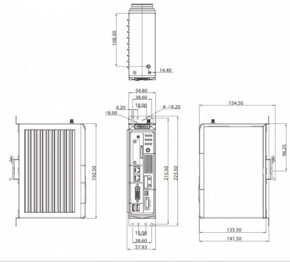 Dimensions de l'automation PC NIFE 101 de notre partenaire Nexcom