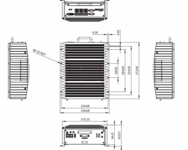 Dimensions du PC industriel sans ventilateur NISE 3900R de chez Nexcom