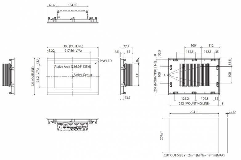 Dimensions du Panel PC industriel Fanless IPPC 1050P
