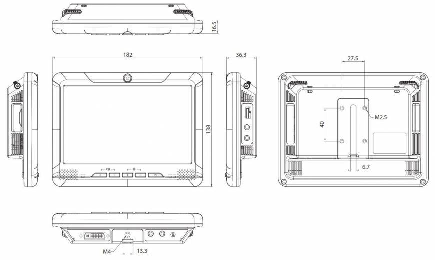 Dimensions du moniteur embarqué véhicule VMD 1000