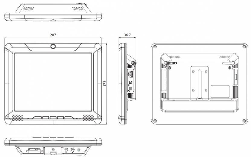 Dimensions du moniteur embarqué véhicule VMD 2000 de chez Nexcom