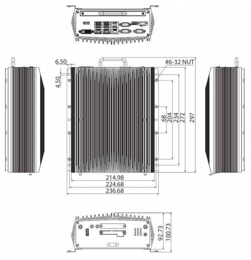 Dimensions du PC Fanless NISE 3800R de chez Nexcom