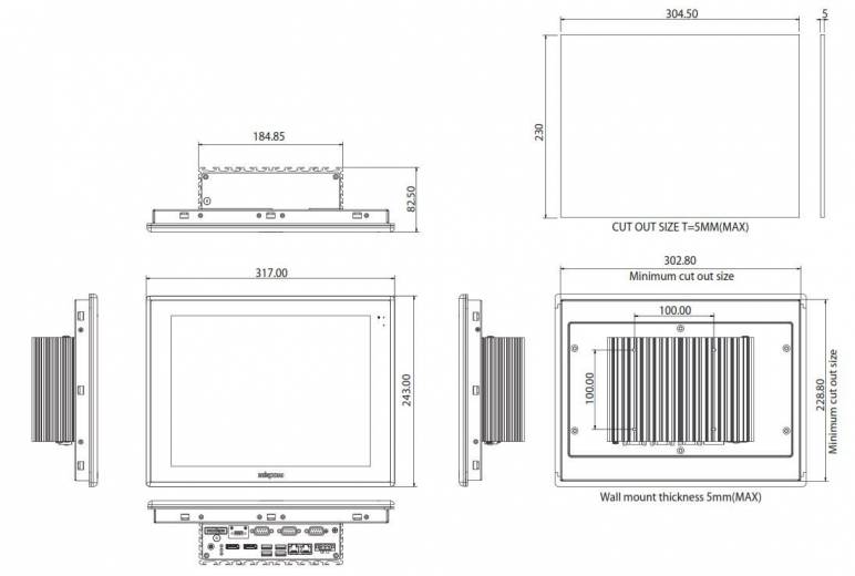 Dimensions du Panel PC APPC 1250T de chez Nexcom pour toutes vos applications industrielles