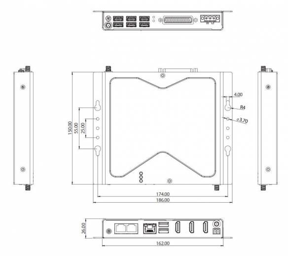 Dimensions du PC Fanless industriel NISE 52