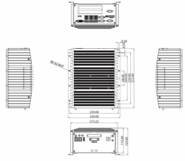 Dimensions du PC industriel fanless NISE 3900E2/P2/P2E
