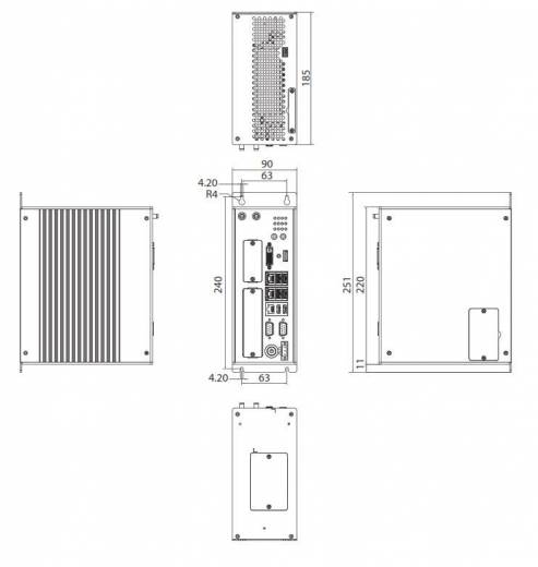 Dimensions Automation PC sans ventilateur industriel NIFE 300 de chez Nexcom