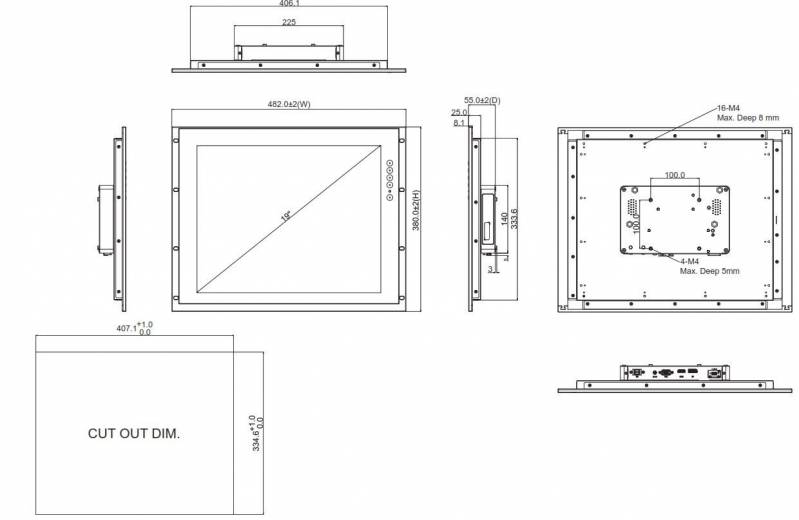 Dimensions moniteur industriel P6191-V3 de chez Axiomtek