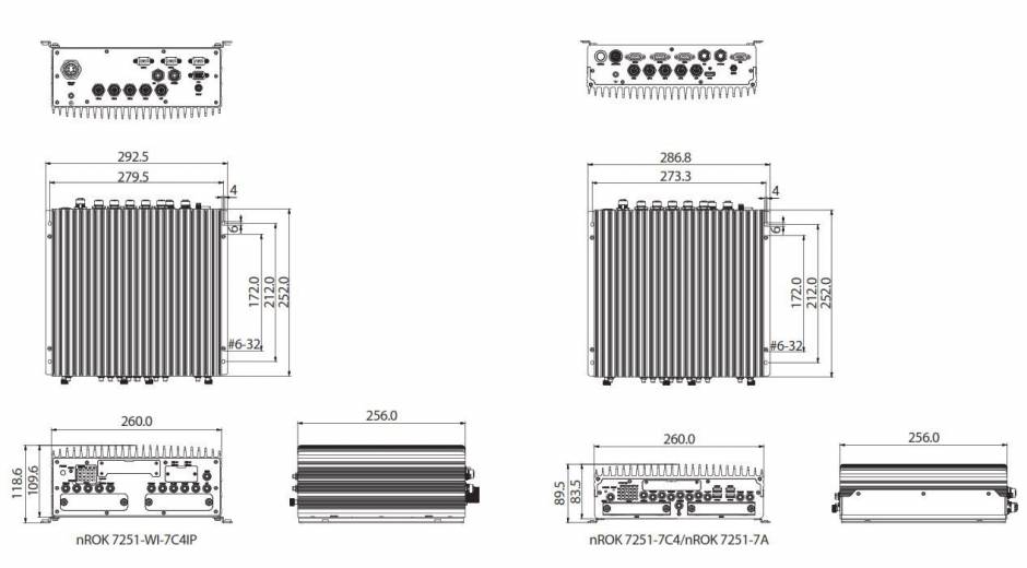 Dimensions des calculateurs embarqués ferroviaire de la gamme nROK 7251 de chez Nexcom