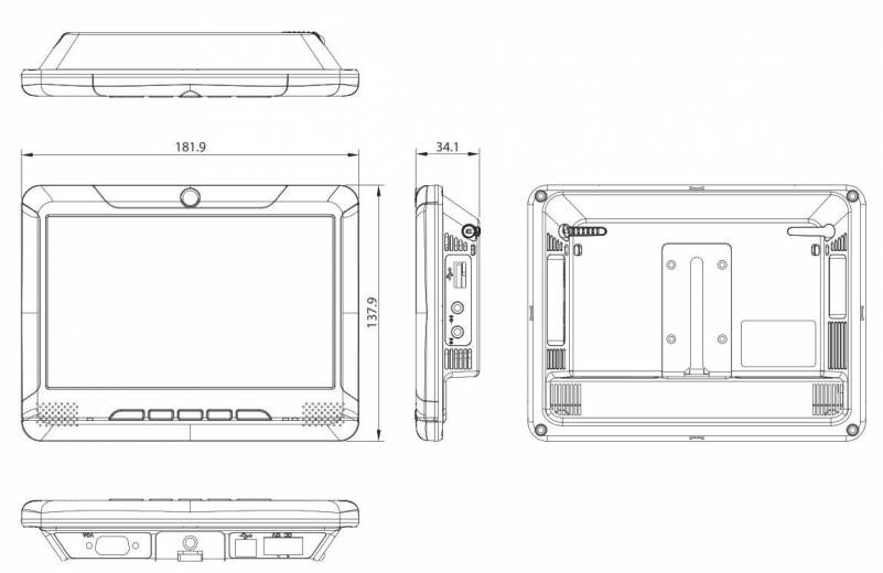 Dimensions moniteur embarqué VMD 1001 de chez Nexcom