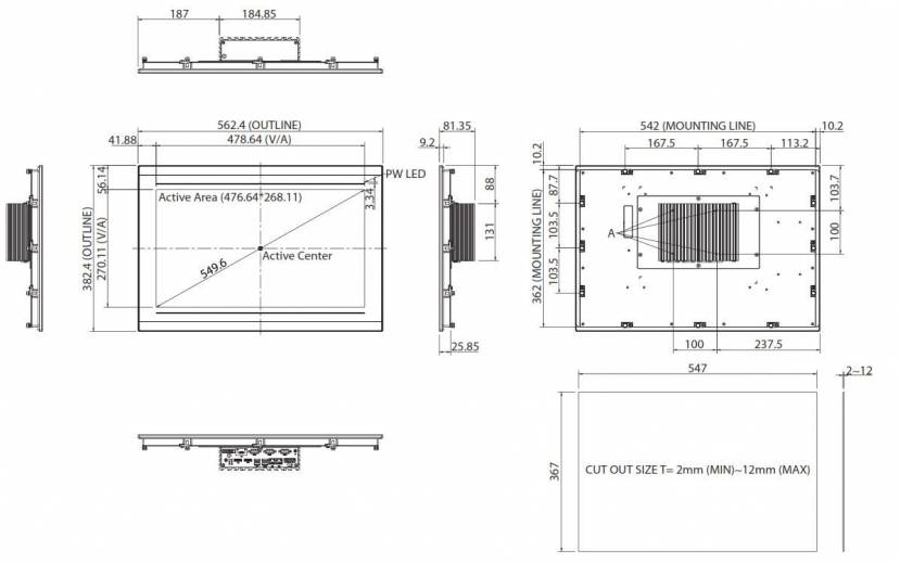 Dimensions Panel PC industriel IPPC 2150P de chez Nexcom