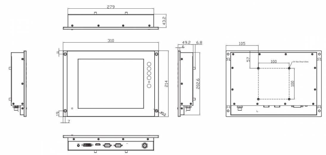 Dimensions du moniteur embarqué ferroviaire sans ventilateur P6105 de chez Axiomtek