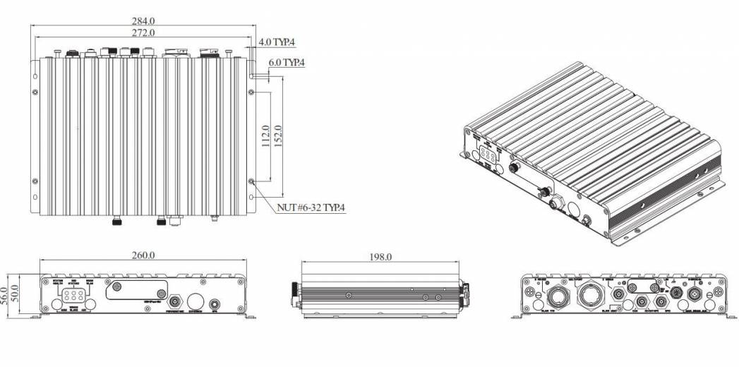 Dimensions du calculateur embarqué véhicule MVS 2620-IP de chez Nexcom