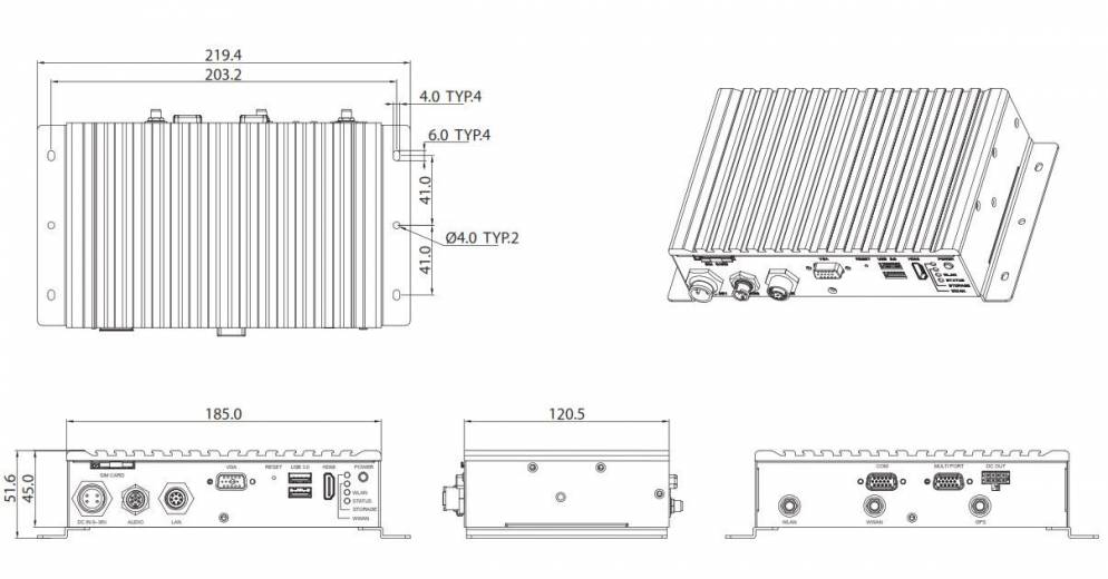 Dimensions du calculateur embarqué ferroviaire nROK 1020 de notre partenaire Nexcom