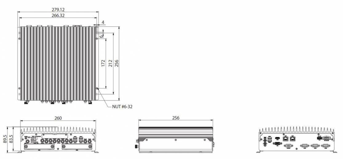 Dimensions du PC Fanless embarqué véhicule VTC 7251 de chez Nexcom