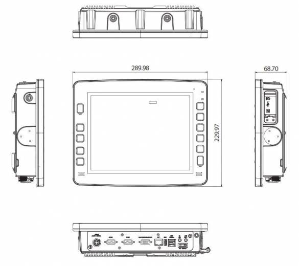 Dimensions du Panel PC embarqué véhicule VMC 3020 de chez Nexcom