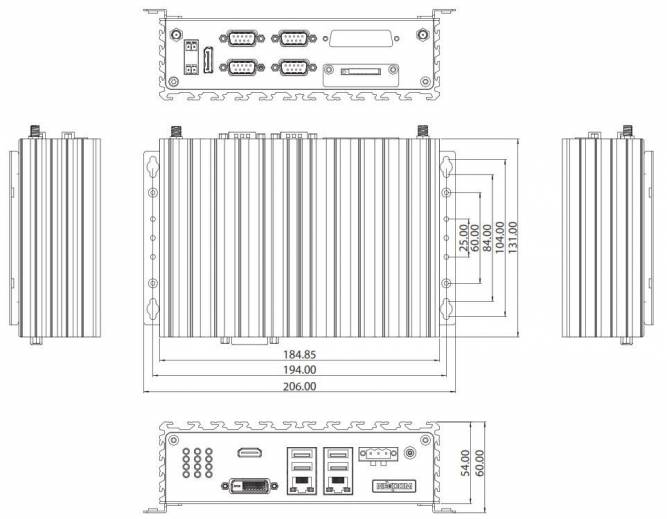 Dimensions PC Fanless NISE 106 N3710 de notre partenaire Nexcom