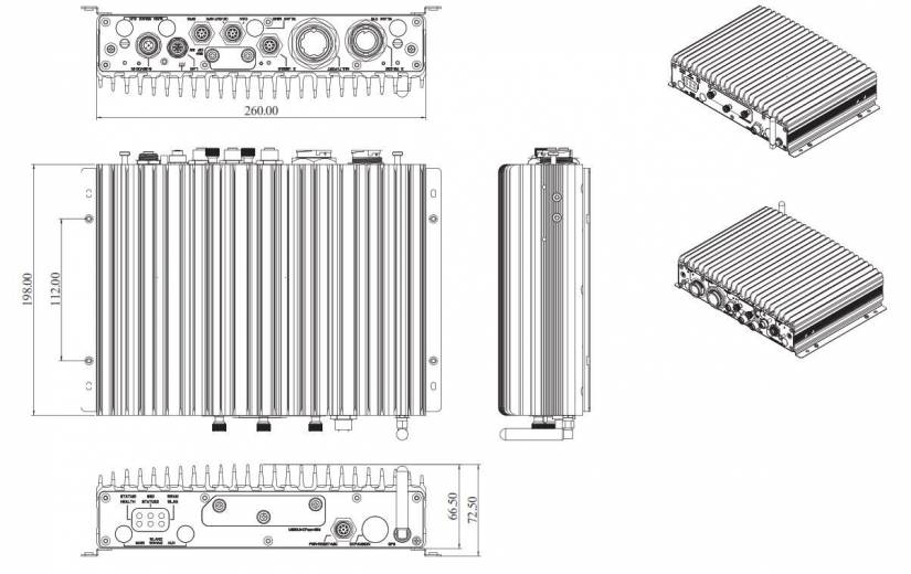 Dimensions calculateur embarqué MVS 5600-IP de chez Nexcom certifié MIL-STD-810G et E-Mark (E13)