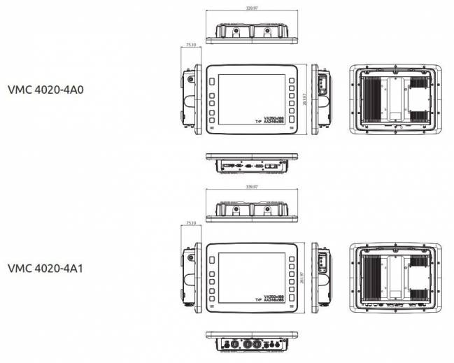 Dimensions du Panel PC embarqué véhicule VMC 4020 de notre partenaire Nexcom