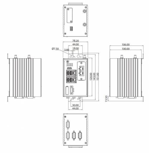 Dimensions PC industriel NIFE 105W de notre partenaire NexAIoT