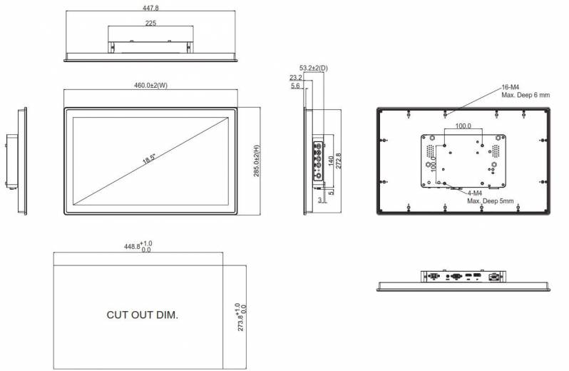 Dimensions du Moniteur industriel P6187W-V3 de chez Axiomtek