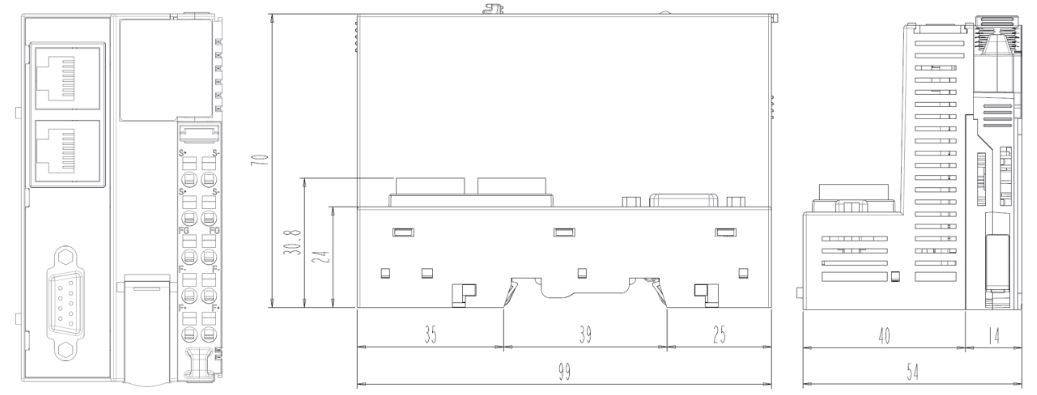 Dimensions de la tête de station Modbus GN-9371 programmable de notre partenaire Crevis