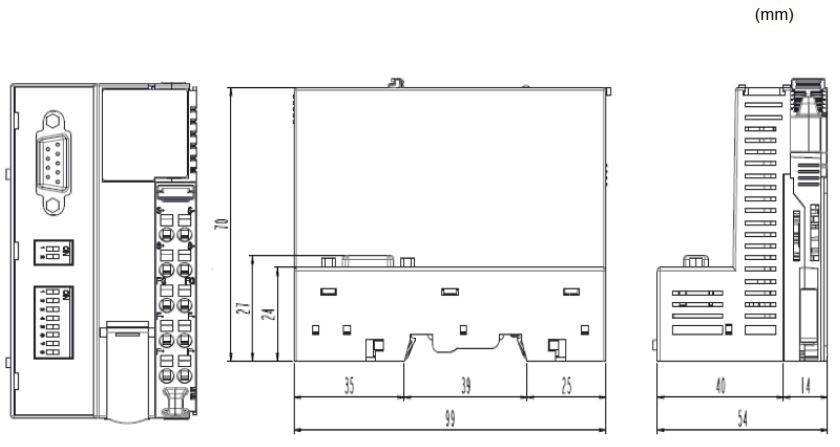 Dimensions de la tête de station Profibus GN-9222 de notre partenaire Crevis