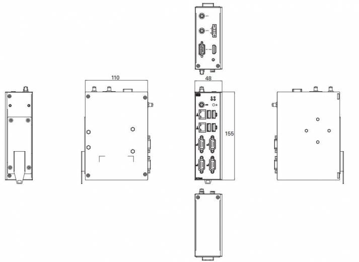 Dimensions de la Passerelle IoT Edge computing ICO300-83B