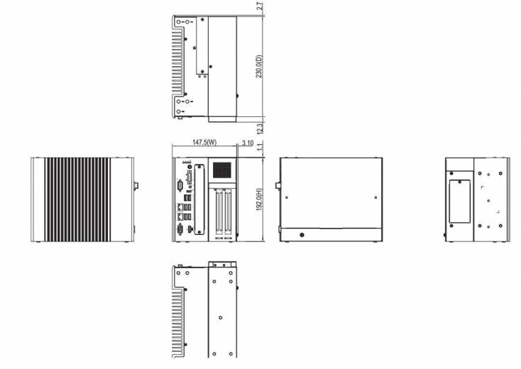 Dimensions de la Box PC Fanless IPC962-525 de chez Axiomtek