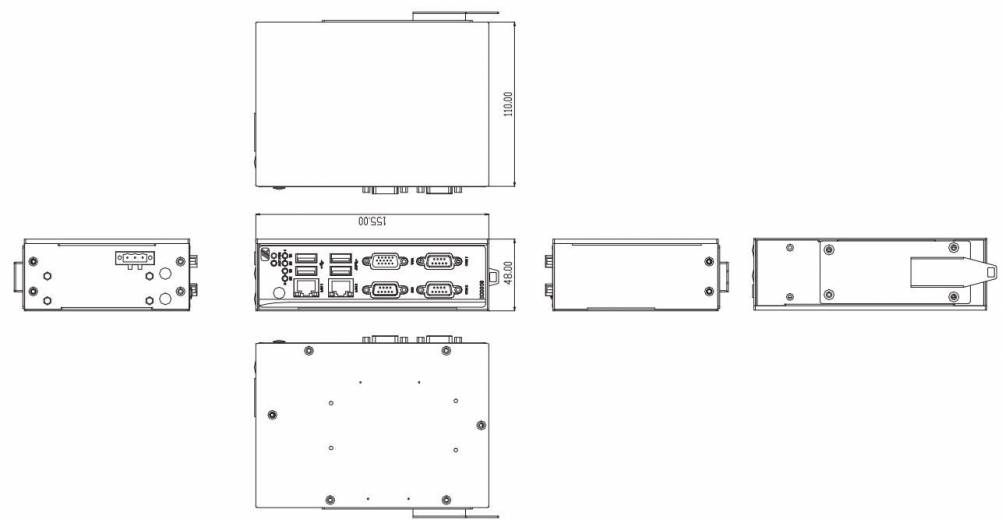 Dimensions de la passerelle IoT Edge Computing ICO310 de chez Axiomtek