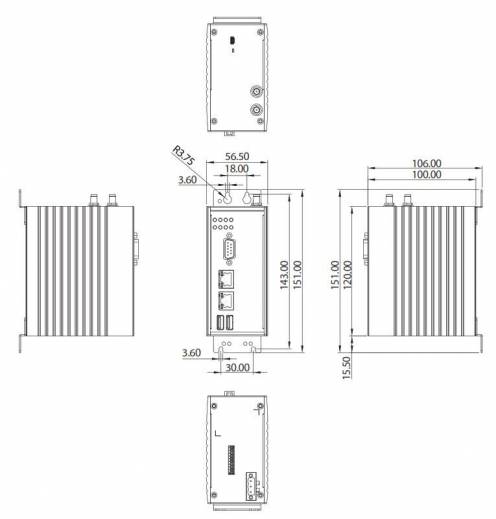 Dimensions de l'Automation PC NIFE 103 de notre partenaire Nexcom