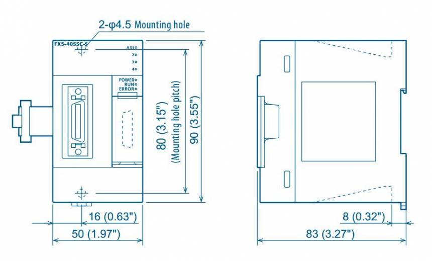 Dimensions module Simple Motion FX5-40SSC-S (4 axes) ou FX5-80SSC-S (8 axes)