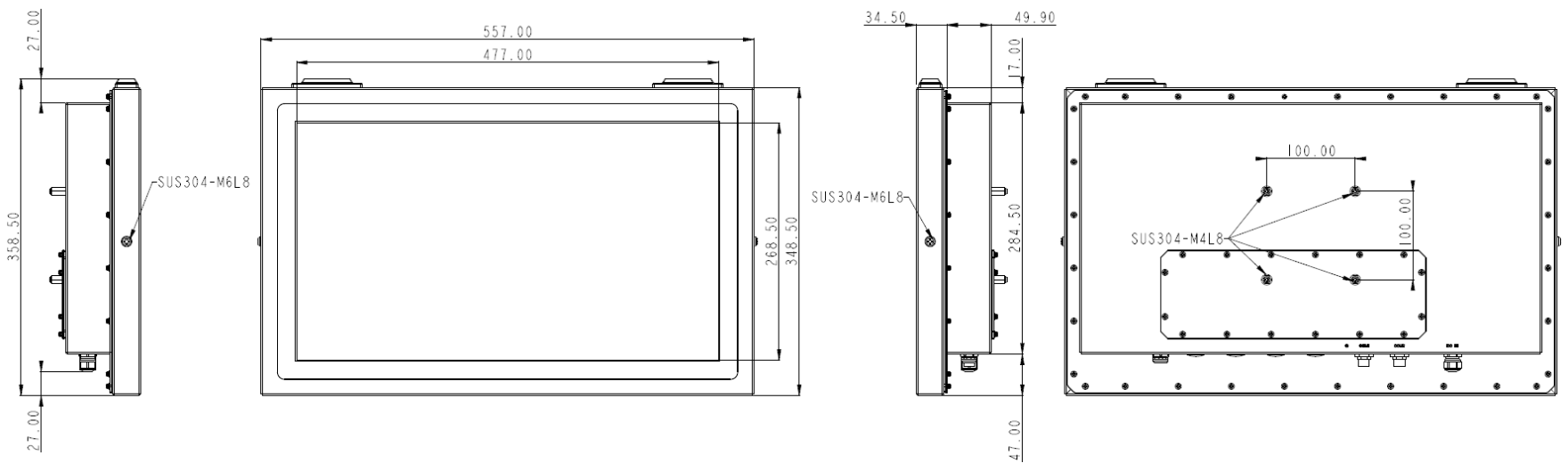 Dimensions du Panel PC antidéflagrant ATEX C1D2 WTPE-9E66-22W