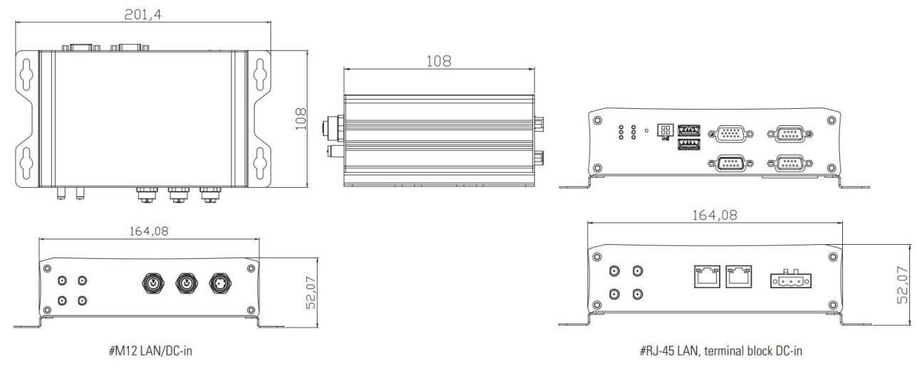 Dimensions PC embarqué sans ventilateur tBOX810-838-FL Axiomtek