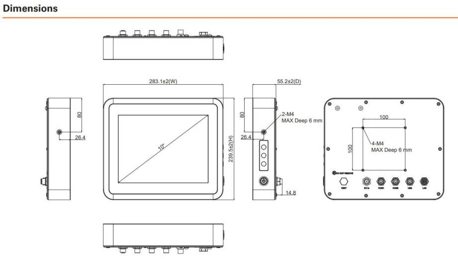 Dimensions du Panel PC Axiomtek GOT810-316