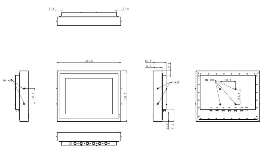 Dimensions Panel PC Wincomm outdoor WTP-8B66-15O