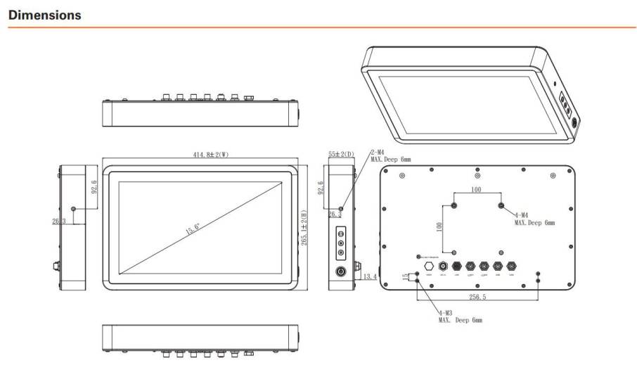 Dimensions Panel PC GOT815W-511 Axiomtek