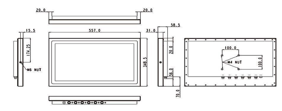 Dimensions du Panel PC ultra robuste IP66 et IP69K WTP-9G66-22 Wincomm