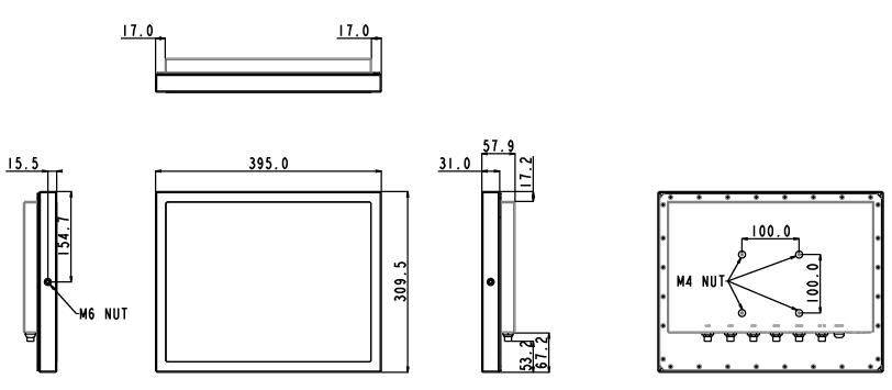 Dimensions du Panel PC waterproof IP66 et IP69K WTP-9G66-15 Wincomm