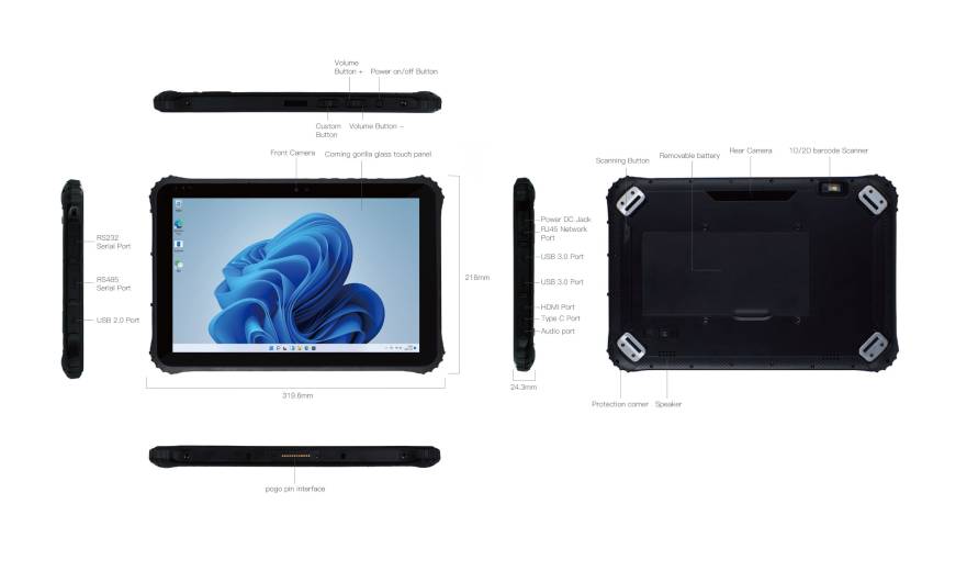 Caractéristiques de la tablette durcie Emdoor EM-I22J avec écran 12 pouces