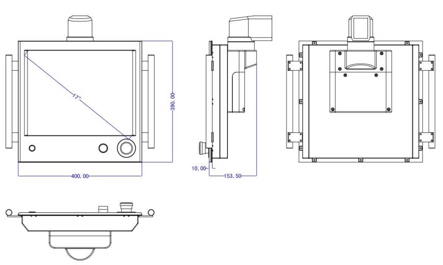 Dimensions du Panel PC industriel sur potence DCP-J017SBR Innoyond