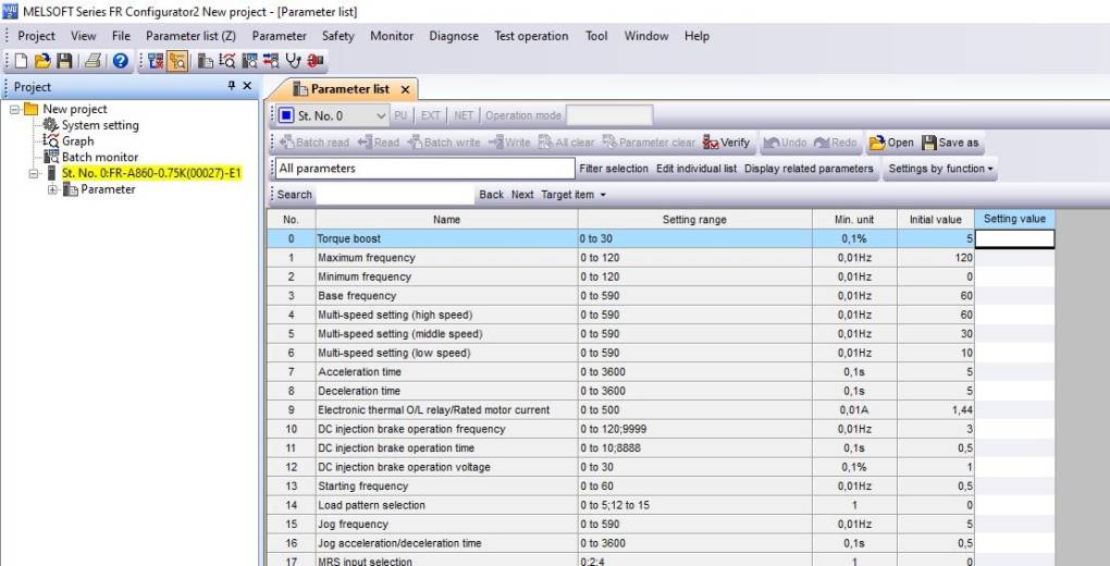 Logiciel d'exploitation des variateurs de fréquence Mitsubishi FR Configurator2