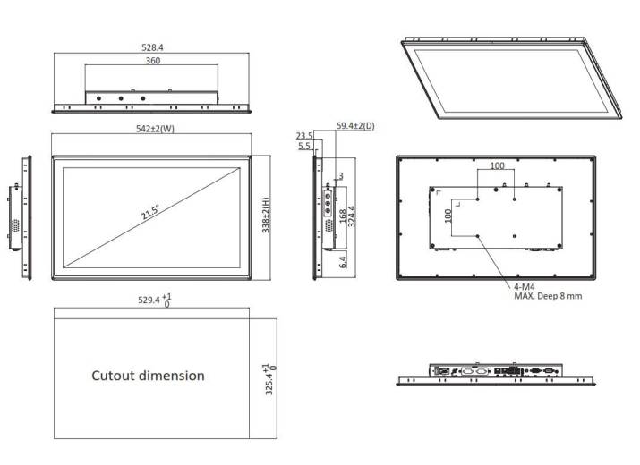 Dimensions Panel PC industriel GOT321A-ELK-WCD