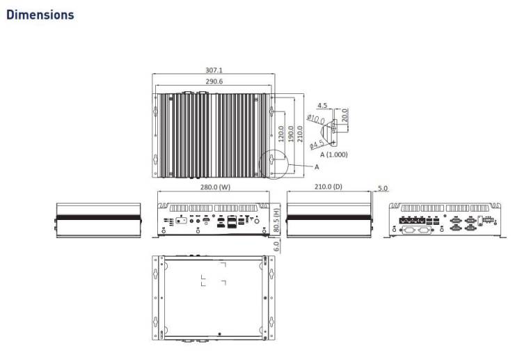 Dimensions du PC Fanless eBOX671B Axiomtek