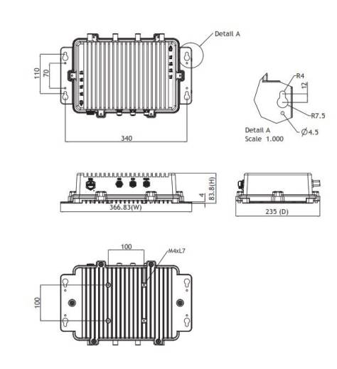 Dimensions du PC Fanless Edge AI AIE800-904-FL-DC Axiomtek